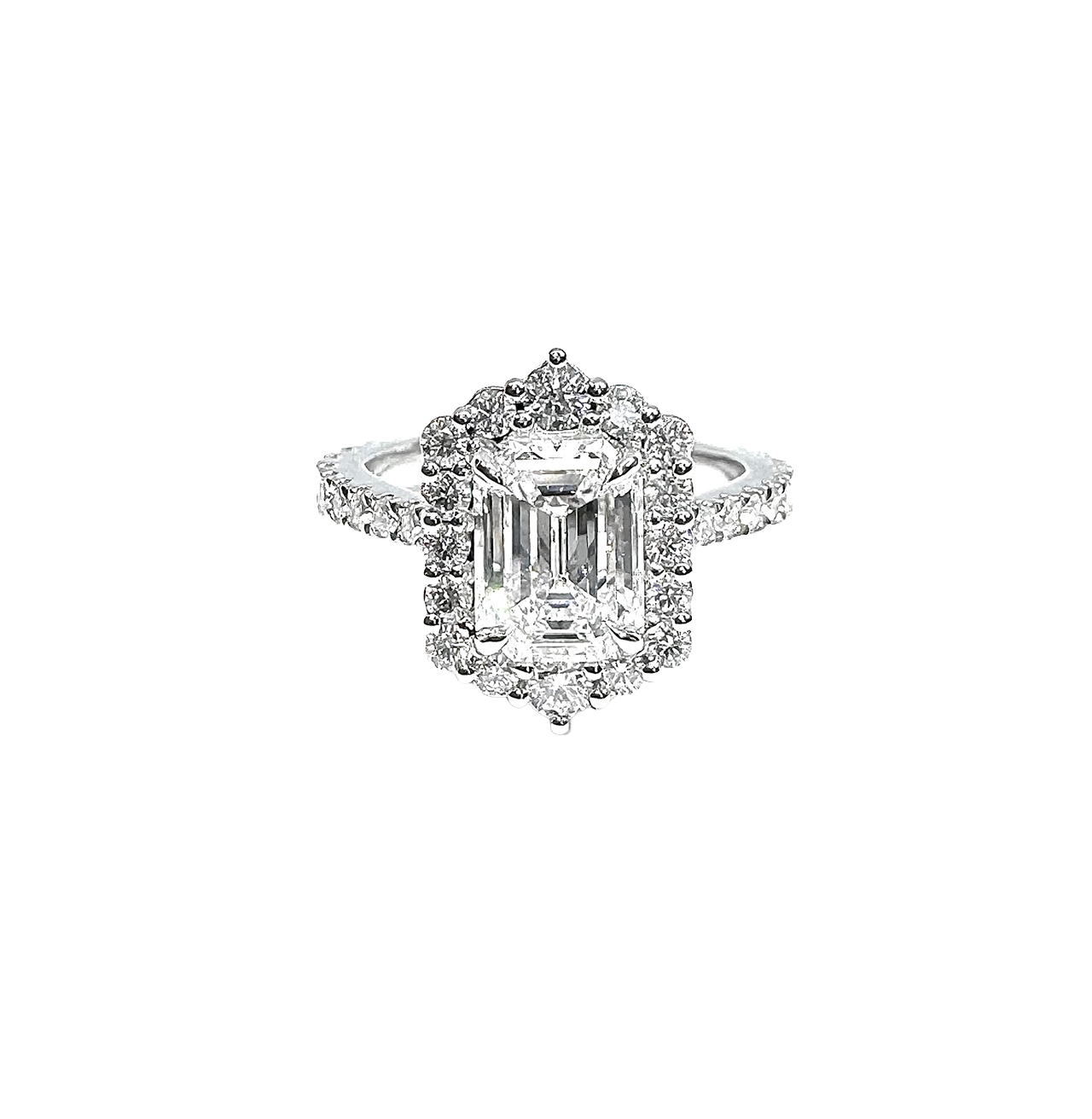 The Studio Collection Emerald Cut Diamond and Halo Engagement Ring in Platinum